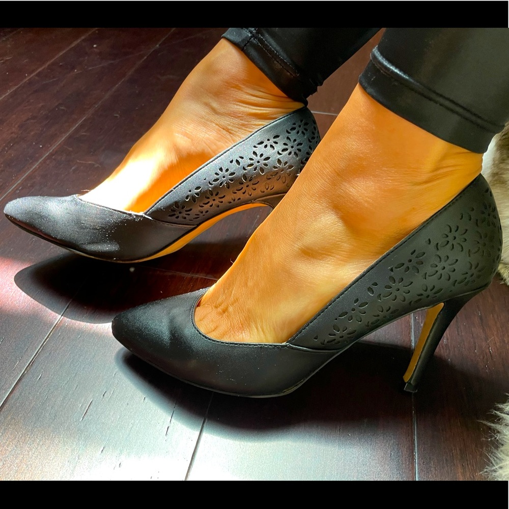 3” REAL leather black high heels